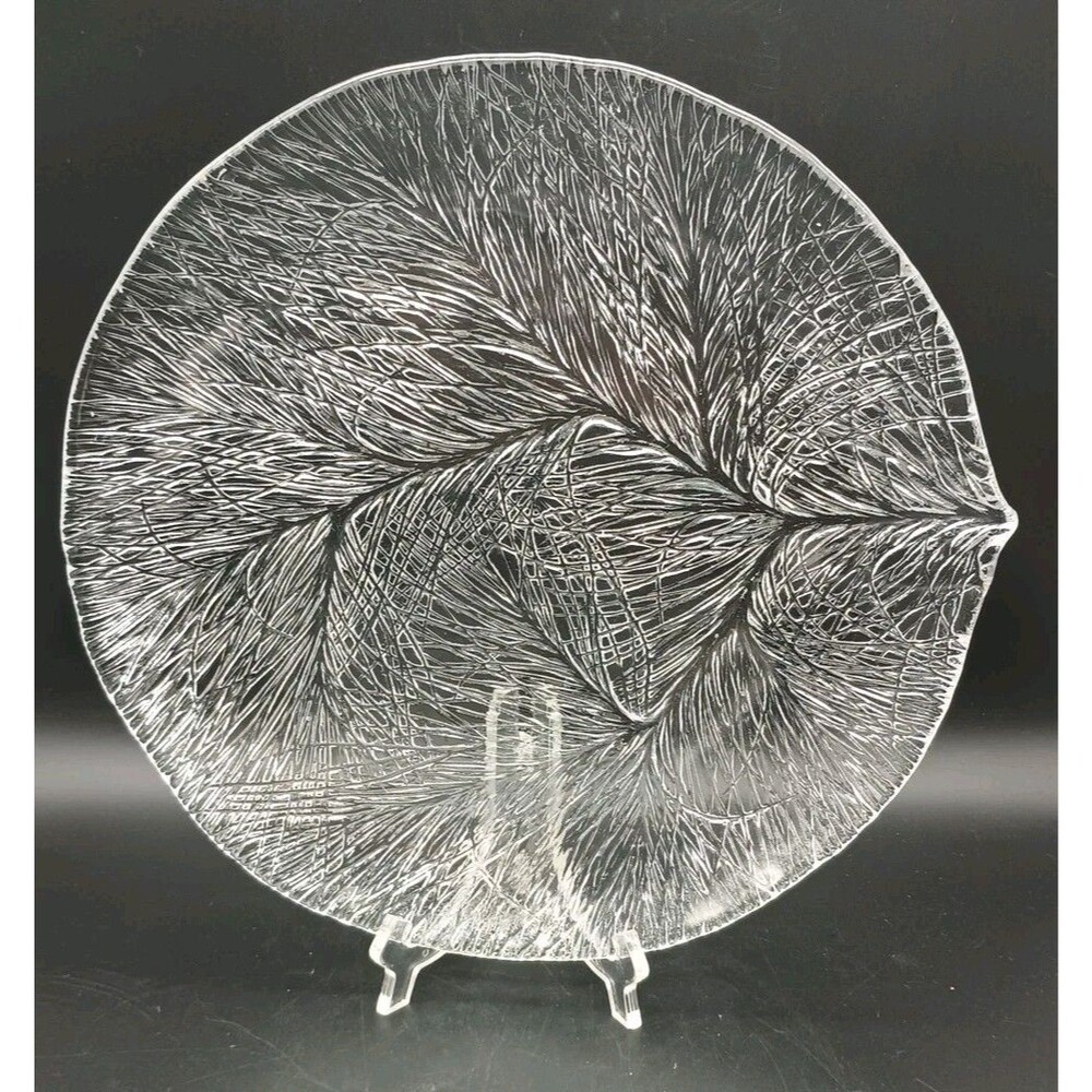 Vtg Hadeland Glassverk Norway FURU Pine Leaf Platter Charger 12" Severin Broby